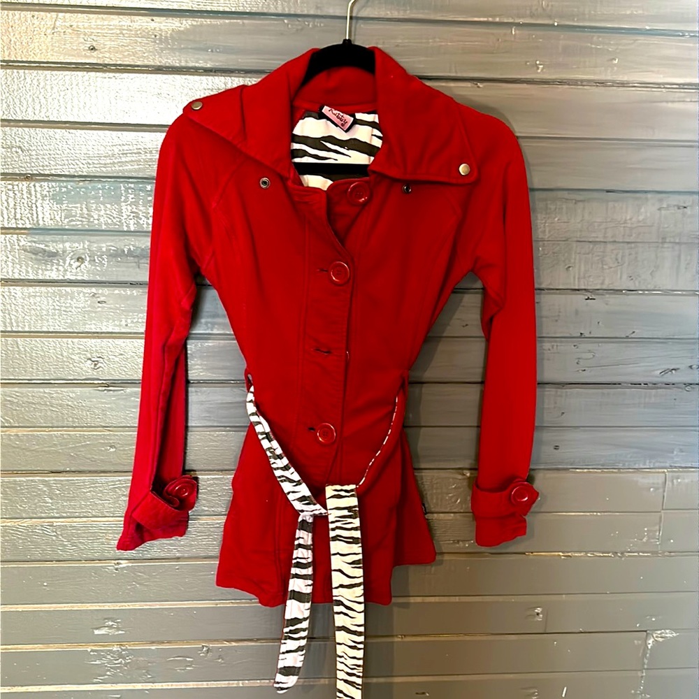 Red and zebra blazer